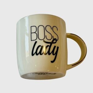 TRIPLE GIFFFTED Mug Boss Lady Gold Rimmed Off White Black Letters Ceramic 13 oz